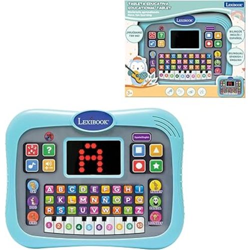 Lexibook, Educational Tablet, Bilingual English/Spanish, Talking Tablet with Screen to Learn The Alphabet, Numbers and Animals, Piano and Interactive Quiz Modes, Blue, JCPAD007i2