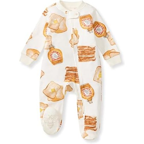Burt's Bees Baby Boys' Organic Cotton Sleep and Play Footed Pajamas, One-piece Zip Front Romper, Baby Essentials