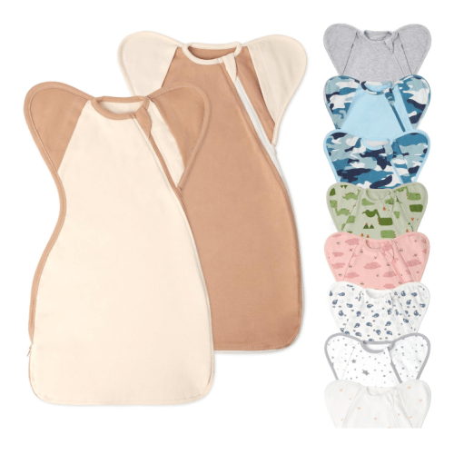 Swaddle Blanket Sleep Sack with Arms Up Design 2 Packs, Hands Up Sleeping Sack 3-Way Transitions to Arms-Free Wearable Sleeping Bag for Newborn Baby Boys Girls Snug Fit Calms Startle Reflex