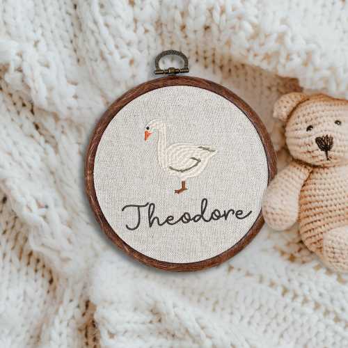 Personalized Baby Name Sign Embroidered Nursery Decor Custom Goose Name Hoop Gift For Baby Boy Birth Announcement Newborn Keepsake Wall Art