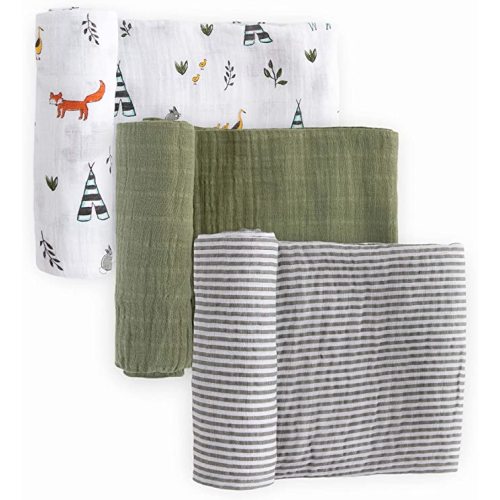Little Unicorn Muslin Swaddle Blanket for Newborns & Infants | Soft & Breathable Fabric | Set of 3 Baby Blankets for Swaddling, Nursing, Shower Gifts (Forest Friends)