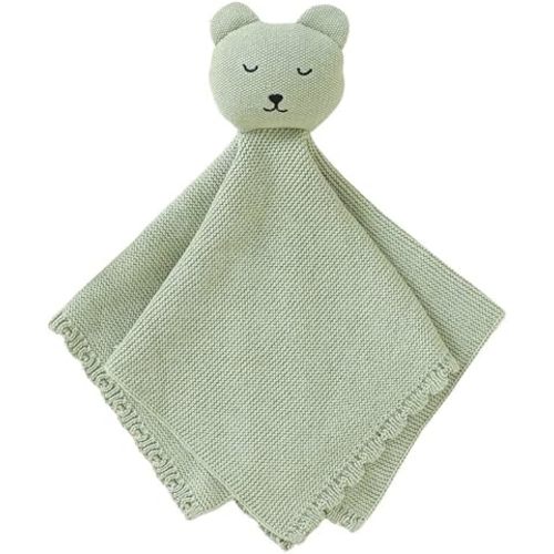 LAWKUL Baby Lovie Knit Newborn Babies Security Blankets Bear Lovey Cuddly Comforter Safe Loveys for Infant Boy Girl Green