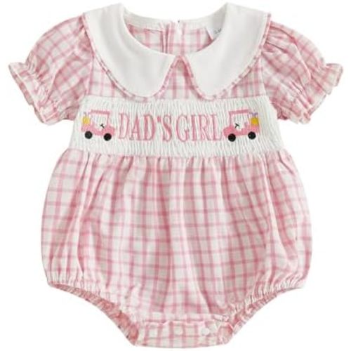 Daddys Girls Baby Clothes Newborn Girl Smocked Bubble Romper Short Sleeve Bodysuit One Piece Summer Outfits