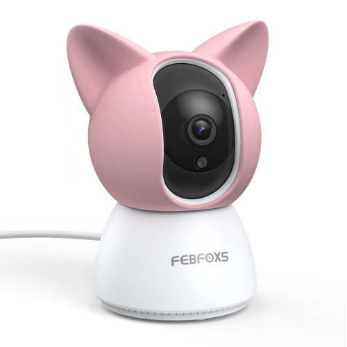 Febfoxs 2K Baby Monitor, Pink 360Â° Wireless Camera, Night Vision, 5G/2.4G WiFi, Two-Way Audio