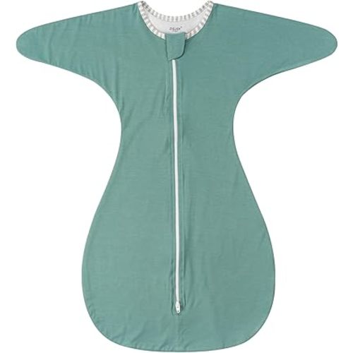 ZIGJOY Shark-Fin Transition Swaddle - 1.0 Tog Rayon Made from Bamboo Sleep Sack Transitional Swaddle Sack Baby Wearable Blanket with Zipper for All Seasons, Mint Green, 3-6 Months
