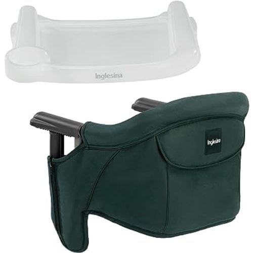 Inglesina - Fast Table Chair with Fast Tray: Hook On Portable High Chair for Babies and Toddlers, Damage Free Travel Booster Seat for Restaurant Use - Includes Snap On Tray, Dark Green