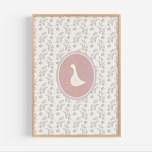 Pink Vintage Silly Goose Nursery Print, Sweet Floral Nursery Decor, Girl Room Art, Nursery Wall Art, Baby Animal Prints, Cottagecore Decor