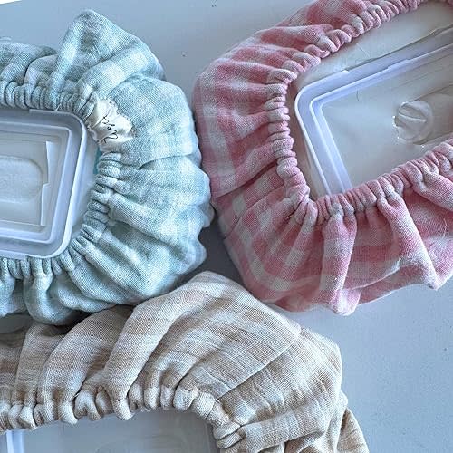 Baby Wipes Cover – Universal Size, One Size Fits All Wipes Packages | Muslin Cotton Tissue Cover for Nursery, Diaper Bag & Changing Table, Station | Gingham & Neutral Patterns (3-Gingham Pink)