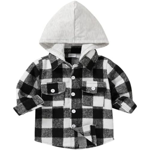 YOUNGER STAR Toddler Kids Boys Flannel Hooded Plaid Shirt 12-18M