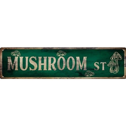 Vintage Tin Sign Retro Metal Mushroom St Signs Stylish Wall Art Plaques for Home Decor Bathroom Kitchen House and Gothic Wall Decor or as a Unique Poster 16x4 in