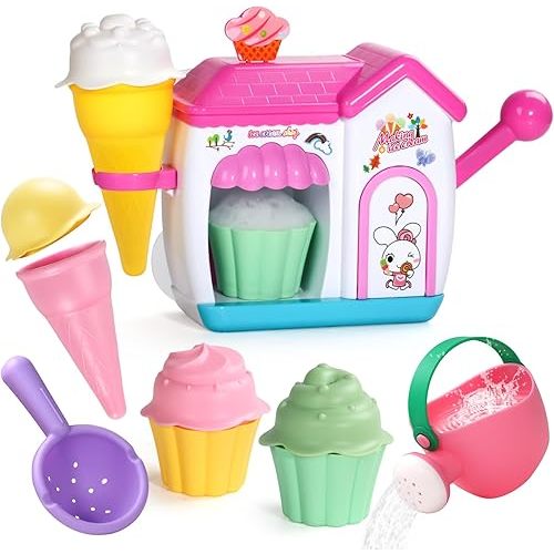 Bath Toys for Kids Ages 4-8 Ice Cream Bath Toys for Kids Ages 3-5 Bathtub Ice Cream Foam Maker Bubble Pretend Cake Play Set for 2 3 4 5 6 7 8 Year Old Girls Boys Holiday Birthday Gifts