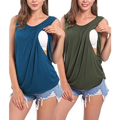 SUIEK Women's Maternity Nursing Tops Breastfeeding Tanks Tee Shirt Pregnancy Clothes