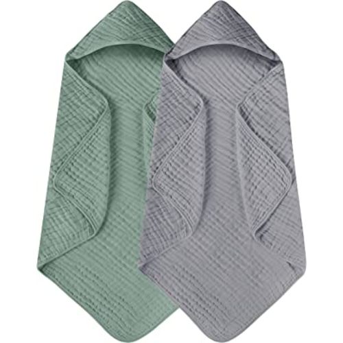 Yoofoss Hooded Baby Towels for Newborn 2 Pack 100% Muslin Cotton Baby Bath Towel with Hood for Babies, Infant, Toddler and Kids, Large 32x32Inch, Soft and Absorbent Newborn Essential