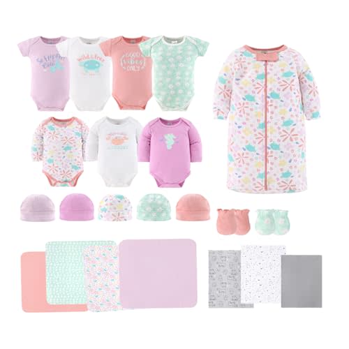 The Peanutshell Baby Layette Gift Set for Girls - 23 Piece New Born Girl Gift Set, Baby Clothes & Newborn Essentials Must Haves - Newborn Clothes 0-3 Months - Ocean Flower