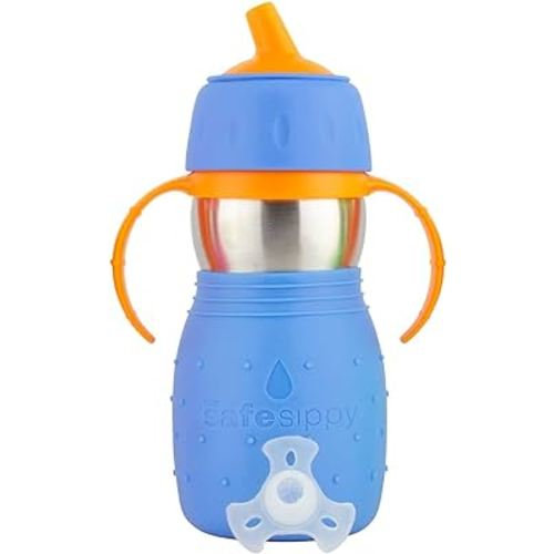 Kid Basix Safe Sippy, Stainless Steel Cup for Babies/Toddlers, Round Spout, Dishwasher Safe, BPA Free, 11 OZ. Travel/School/Play Blue