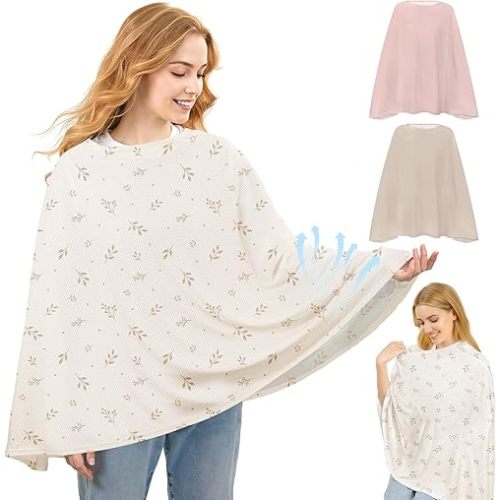 Basumee Nursing Cover for Breastfeeding Full Privacy Soft Breathable Mesh Breastfeeding Cover Multi-Use Breast Feeding Covers for Women Moms Baby Feeding Privacy Nursing Covers, Beige Flower Branches