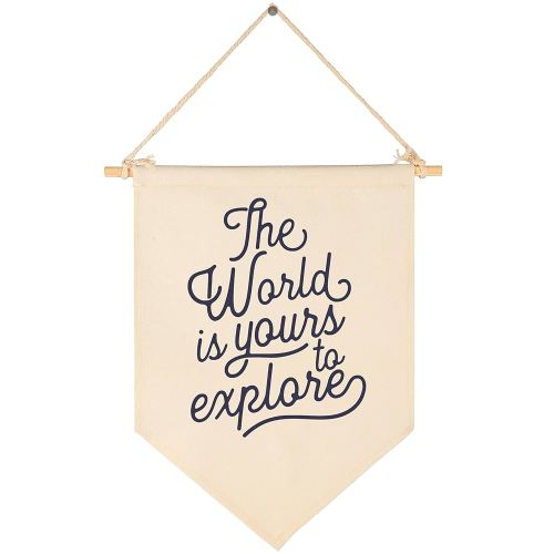 The World Is Yours To Explore-Adventure Flag Sign Gifts for Baby Newborn Boys Girls Kids-Banner Wall Decor Gifts for Nursery Bedroom Playroom Front Door-Baby Gift Shower-New Home Gift