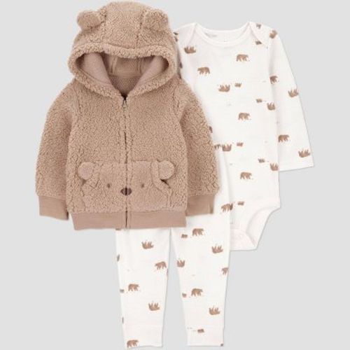 Carter's Just One You® Baby Boys' 3pc Thermal Bear Sweatshirt & Pants Set - Brown
