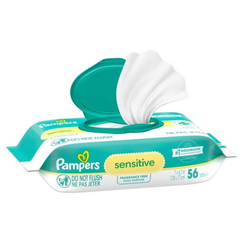 Pampers Sensitive Baby Wipes Unscented, 1 Pack, 56 Count