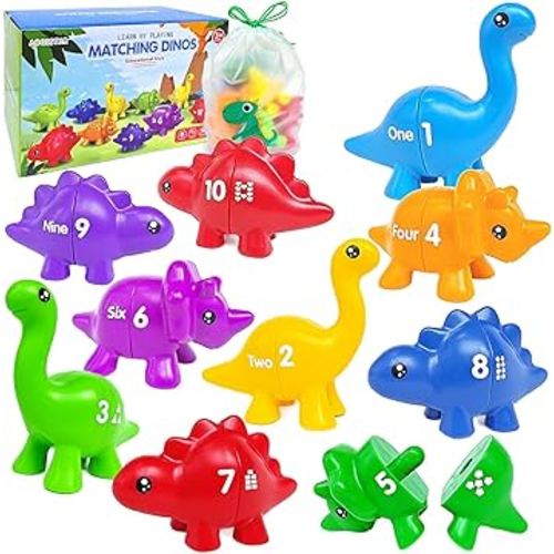 Matching Dinosaur Toys Number 1-10, Fine Motor Toys, Dino Match Game Preschool Educational Montessori Learning Toys for Toddlers Boys Girls, Counting & Sorting Toy, Dinosaurs Toys, Sensory Bin Toys