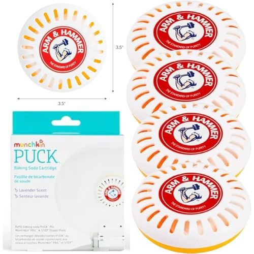 Munchkin Arm & Hammer Odor Eliminator Cartridges, 4 Pack, Lavender Scent, Baking Soda Puck, Diaper Pail Deodorizer