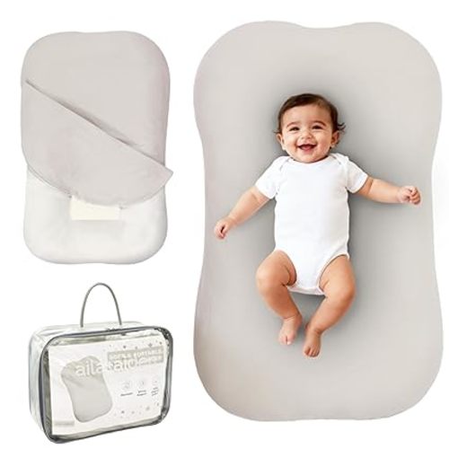 Aila + Aiden Baby Lounger | Organic Cotton Infant Lounger | Adjustable & Portable Floor Lounger |Supervised Use | Soft, Breathable, Washable Cover - Snuggle Collection - (Cream)