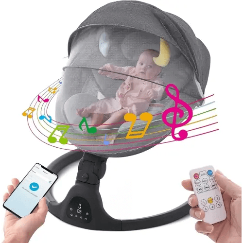 Baby Swing for Infants,Comfort Cradling Baby Rocker Portable Newborn Swing with Music/Remote Control/Timing Function,Black