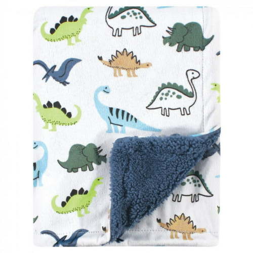 Hudson Baby Infant Boy Plush Blanket with Faux Shearling Back, Dino, One Size