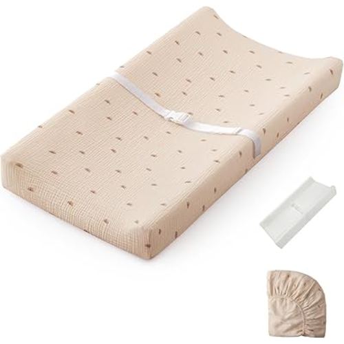 Blissful Diary Muslin Baby Changing Pad with Waterproof Lining Foam, Diaper Changing Table Pad with Cover for Dressers (Sunshine, Rectangular)