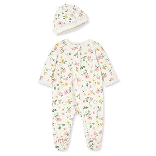 Little Me Clothes for Baby Girls 100% Cotton Scratch-Free Tag Footed One-Piece Romper and Hat Sleeper Set Preemie to 9 Months