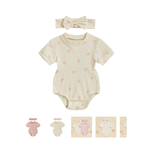 BOWTIES Ribbed Romper with Headband - Hazel & Bo