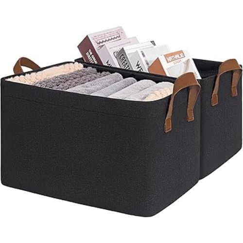 CHICVITA Large Storage Bins for Clothes and Toys, Black Fabric Bin for Living Room, 16 " L x 11" W x 9 " H, 2-Pack