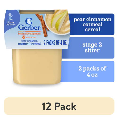 (12 pack) Gerber 2nd Foods Baby Food, Pear Cinnamon with Oatmeal, 4 oz Tubs (2 Pack)