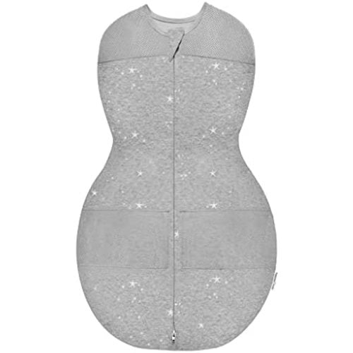 Happiest Baby Sleepea 5-Second Swaddle - 100% Organic Cotton Baby Swaddle Blanket - Doctor Designed Promotes Healthy Hip Development (Graphite Stars, Medium)