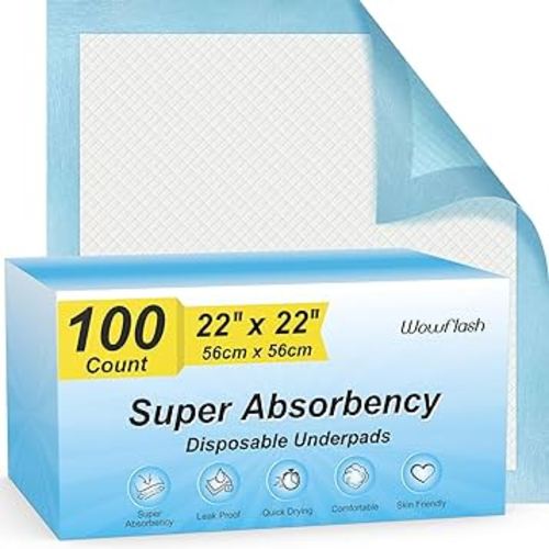 100 Count 22” x 22” Super Absorbency Disposable Underpads, Leakproof Quick Drying Disposable Pads for Baby, Puppy and Adults, Puppy Pads, Pee Pads for Dogs, Potty Puppy Training Pads