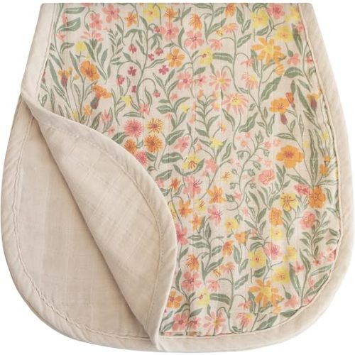 mushie Muslin Baby Burp Cloths, Set of 2 (Pastel Blooms/Fog)