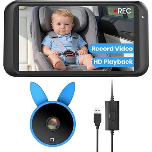 Babyvue BV2MAX Baby Car Monitor with Video Record & Playback, 4.5" 1080P HD Monitor IR Night Vision USB Easy Installation,Rear-Facing Backseat Camera for Infant Car Seat(Blue)