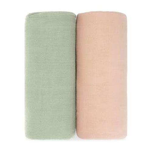 Comfy Cubs 2 Pack Baby Hooded 9 Layer Muslin Cotton Towel and 2 Pack Muslin Swaddle Blankets Bundled