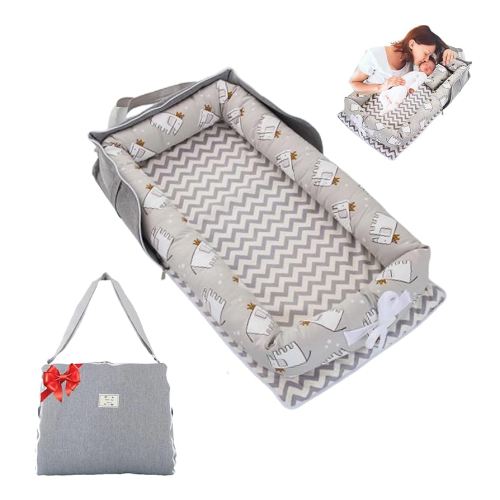 Baby Lounger with Strap,Baby Lounger for Newborn Portable,Baby Nest Tummy Time Play Mat Adjustable Size & Inner Zipper Lengthen Space to 24 Months(Elephant Grey)