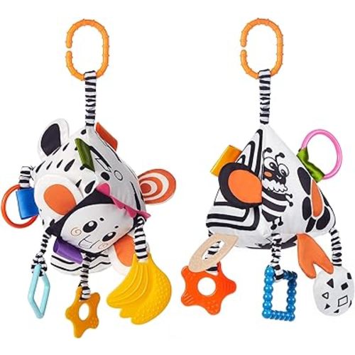 TUMAMA High Contrast Baby Toys, Black and White Infant Toys 0-3 Months for Newborn, Soft Sensory Rattles Toys with Teether for Toddlers