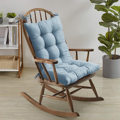 Sweet Home Collection Rocking Chair Cushion Premium Tufted Pads Non Skid Slip Backed Set of Upper and Lower with Ties, 1 Count (Pack of 1), Teal