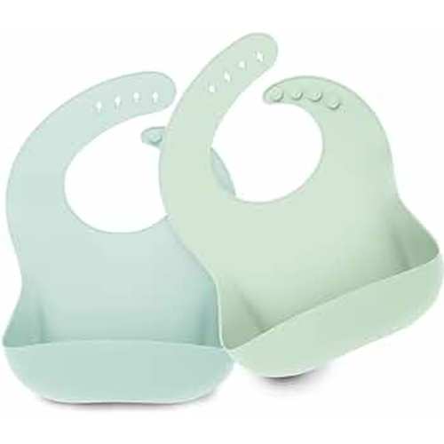 KeaBabies 2-Pack Silicone Bibs For Babies, Silicone Baby Bibs for Eating, Food-Grade Pure Silicone Bib, Toddler Bibs, Waterproof Bibs, Feeding Bibs, Silicon Bibs for Toddlers, Boys, Girls (Pastel Sky)