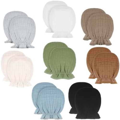 8 Pairs Newborn Baby Muslin Mittens 0-6 Months No Scratch Elastic Wrist Soft Breathable Gloves Bulk Cotton for Infant