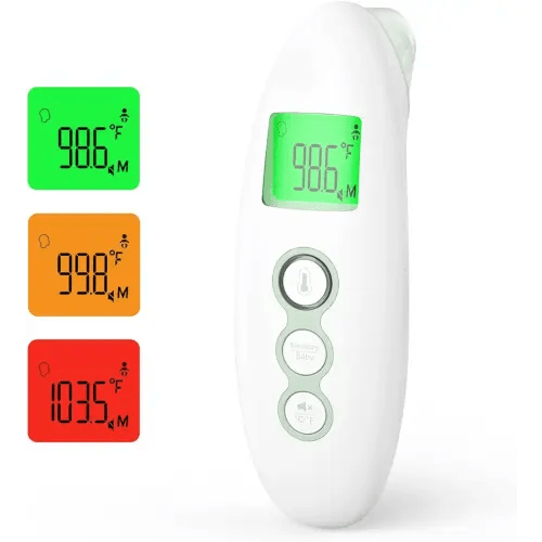 Momcozy Non-Contact Forehead and Ear Thermometer, Digital Infrared Thermometer for Adults and Children, with Child Mode, Fever Alarm Function, Mute and Memory Functions, Fast and Accurate Measurement