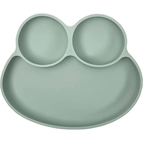 Abiie Octopod Frog Silicone Plates with Suction - Spill Proof, Easy to Clean - BPA-Free Bowl - Suction Plates for Baby and Toddler - Training & Feeding Divided Grip Dish (Sage Green)