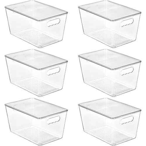 Vtopmart 6 Pack Clear Stackable Storage Bins with Lids, Large Plastic Containers with Handle for Pantry Organizer and Storage,Perfect for Bathroom,Cabinet,Kitchen,Fridge,Closet Organization