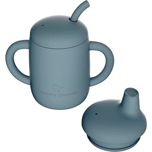 Cuddle Campus Sippy Cups 7OZ, [4 in 1] Baby Cups, Shatterproof Silicone Straw Cup,Open Cup for 6M, 6M+,6-12 Months,1/1+ Year Old Baby,Toddler