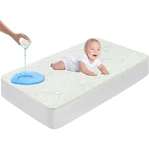 GOONIK Waterproof Crib Mattress Protector, Bamboo Viscose Breathable Crib Mattress Pad Cover for Baby Mattress with 4-13 inches Deep Pocket