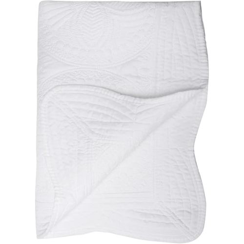Toddlers and Baby Quilt Lightweight Blanket Embossed Quilt 4 Seasons Scalloped Newborn Baby Boy/Girl (White)