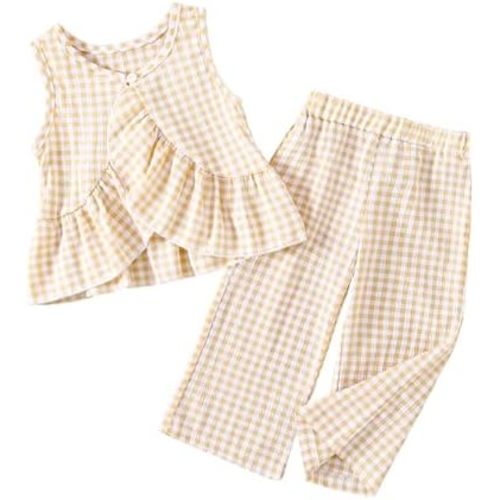 Weebaby Toddler Girl Clothes Infant Summer Outfits Baby Ruffle Tank Top Gingham Loose Pants Kid Baby Girls' Clothing